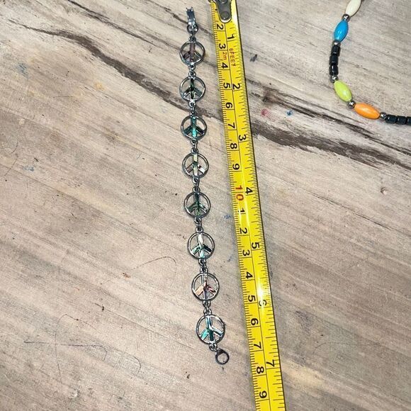 Peace Sign With Shell Inlay Set In Silver Tone Tennis Bracelet - Picture 6 of 7